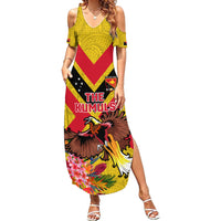 Custom Papua New Guinea Rugby Family Matching Summer Maxi Dress and Hawaiian Shirt Bird of Paradise and Hibiscus Polynesian Pattern Yellow Color LT03 Mom's Dress Yellow - Polynesian Pride
