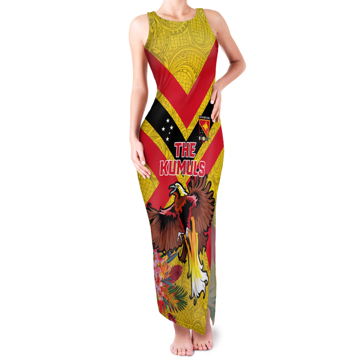 Custom Papua New Guinea Rugby Family Matching Tank Maxi Dress and Hawaiian Shirt Bird of Paradise and Hibiscus Polynesian Pattern Yellow Color LT03 Mom's Dress Yellow - Polynesian Pride