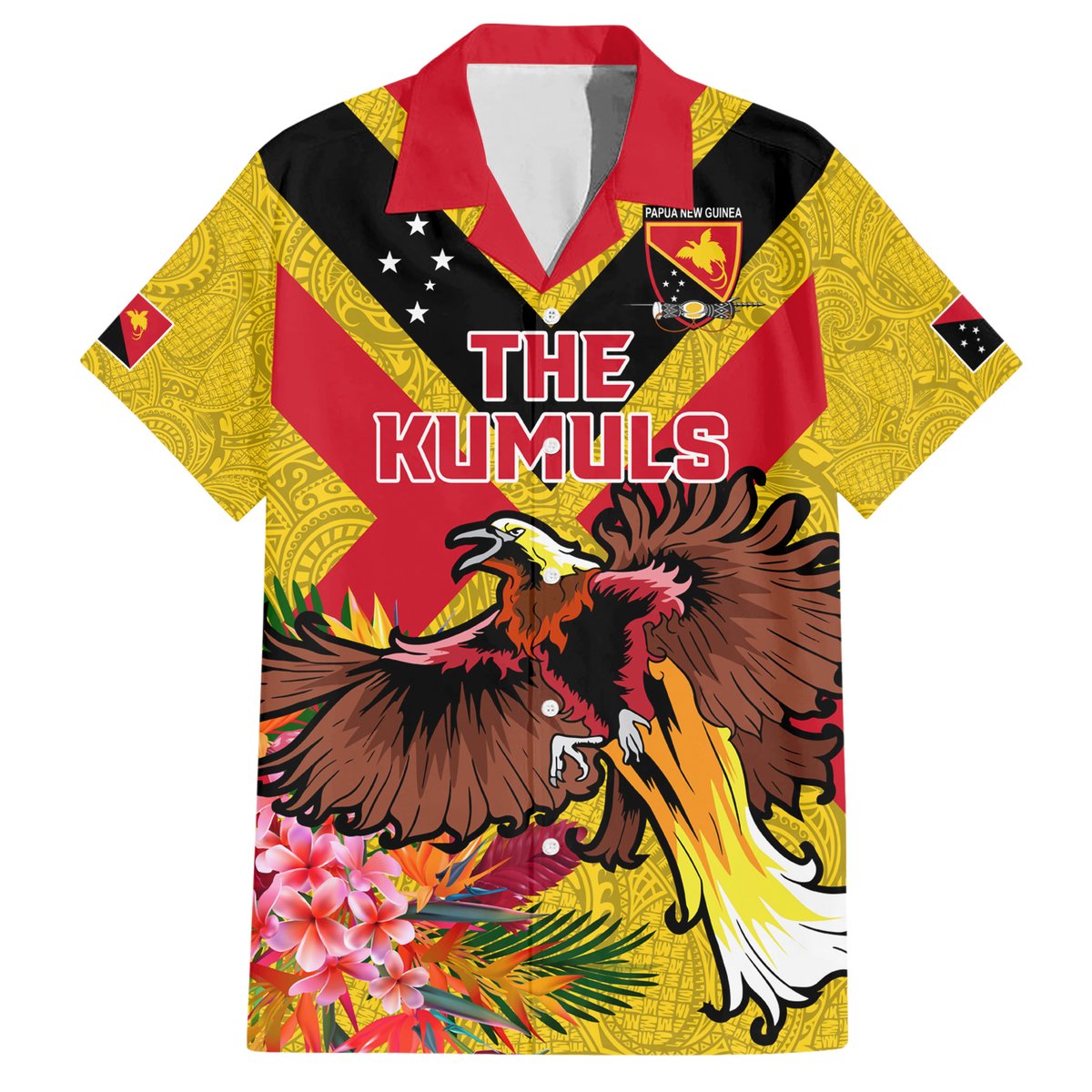 Custom Papua New Guinea Rugby Hawaiian Shirt Bird of Paradise and Hibiscus Polynesian Pattern Yellow Color LT03 Yellow - Polynesian Pride