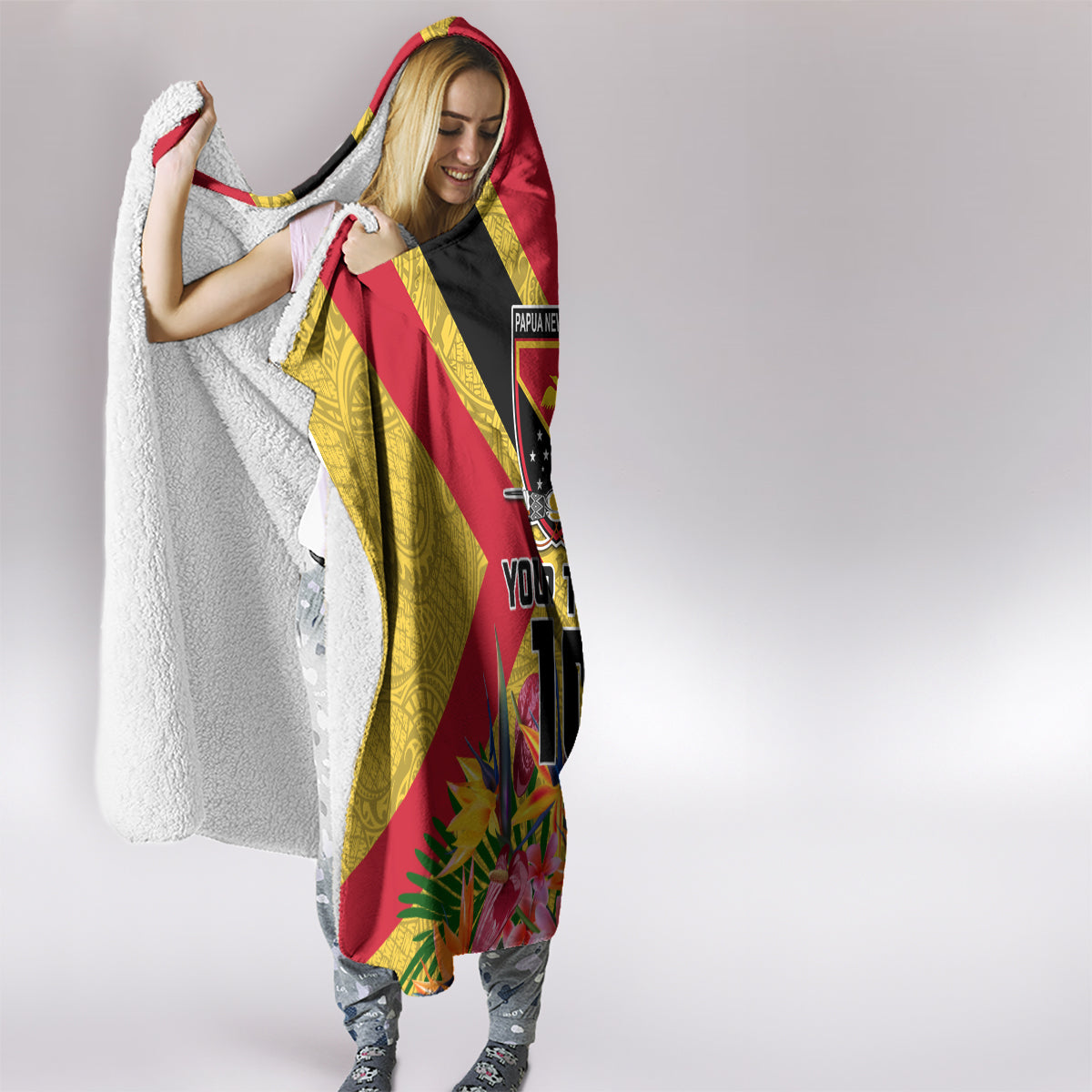 Custom Papua New Guinea Rugby Hooded Blanket Bird of Paradise and Hibiscus Polynesian Pattern Yellow Color LT03 - Polynesian Pride