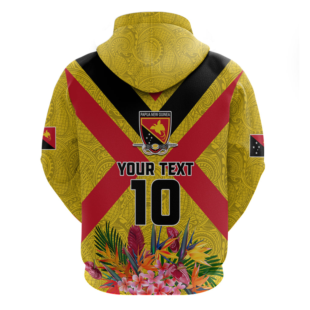 Custom Papua New Guinea Rugby Hoodie Bird of Paradise and Hibiscus Polynesian Pattern Yellow Color LT03 - Polynesian Pride