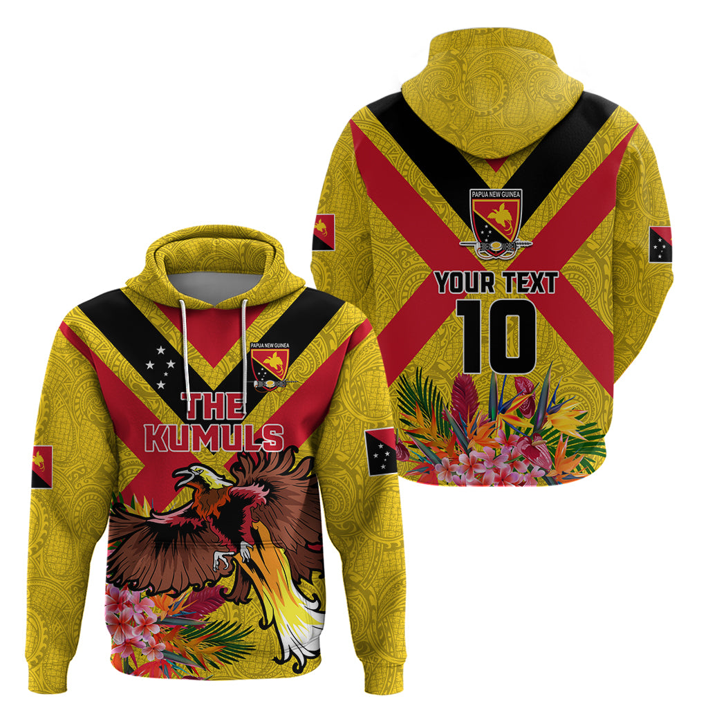 Custom Papua New Guinea Rugby Hoodie Bird of Paradise and Hibiscus Polynesian Pattern Yellow Color LT03 - Polynesian Pride