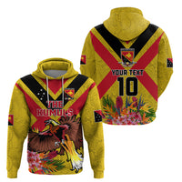 Custom Papua New Guinea Rugby Hoodie Bird of Paradise and Hibiscus Polynesian Pattern Yellow Color LT03 - Polynesian Pride