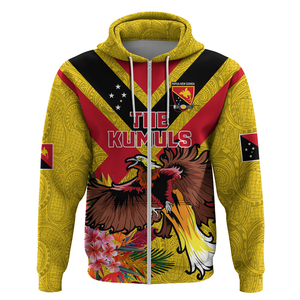 Custom Papua New Guinea Rugby Hoodie Bird of Paradise and Hibiscus Polynesian Pattern Yellow Color LT03 Zip Hoodie Yellow - Polynesian Pride