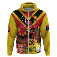 Custom Papua New Guinea Rugby Hoodie Bird of Paradise and Hibiscus Polynesian Pattern Yellow Color LT03 Zip Hoodie Yellow - Polynesian Pride