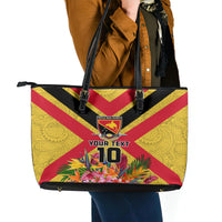 Custom Papua New Guinea Rugby Leather Tote Bag Bird of Paradise and Hibiscus Polynesian Pattern Yellow Color LT03 - Polynesian Pride