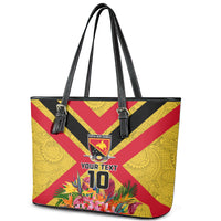 Custom Papua New Guinea Rugby Leather Tote Bag Bird of Paradise and Hibiscus Polynesian Pattern Yellow Color LT03 - Polynesian Pride