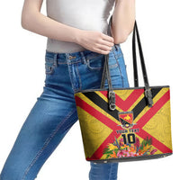 Custom Papua New Guinea Rugby Leather Tote Bag Bird of Paradise and Hibiscus Polynesian Pattern Yellow Color LT03 - Polynesian Pride