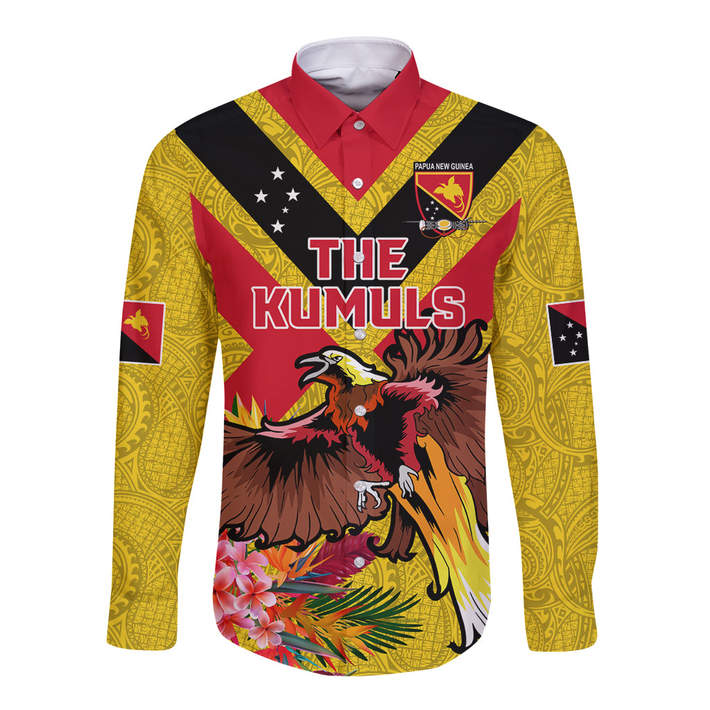 Custom Papua New Guinea Rugby Long Sleeve Button Shirt Bird of Paradise and Hibiscus Polynesian Pattern Yellow Color LT03 Unisex Yellow - Polynesian Pride