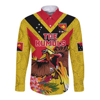 Custom Papua New Guinea Rugby Long Sleeve Button Shirt Bird of Paradise and Hibiscus Polynesian Pattern Yellow Color LT03 Unisex Yellow - Polynesian Pride