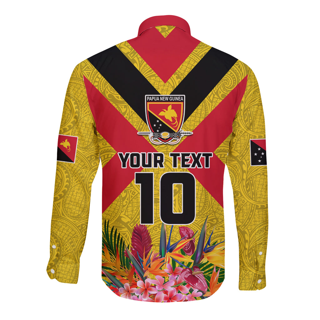 Custom Papua New Guinea Rugby Long Sleeve Button Shirt Bird of Paradise and Hibiscus Polynesian Pattern Yellow Color LT03 - Polynesian Pride