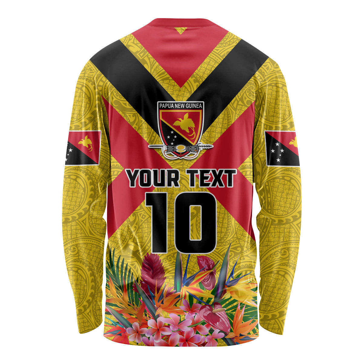 Custom Papua New Guinea Rugby Long Sleeve Shirt Bird of Paradise and Hibiscus Polynesian Pattern Yellow Color LT03 - Polynesian Pride