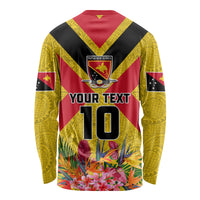 Custom Papua New Guinea Rugby Long Sleeve Shirt Bird of Paradise and Hibiscus Polynesian Pattern Yellow Color LT03 - Polynesian Pride