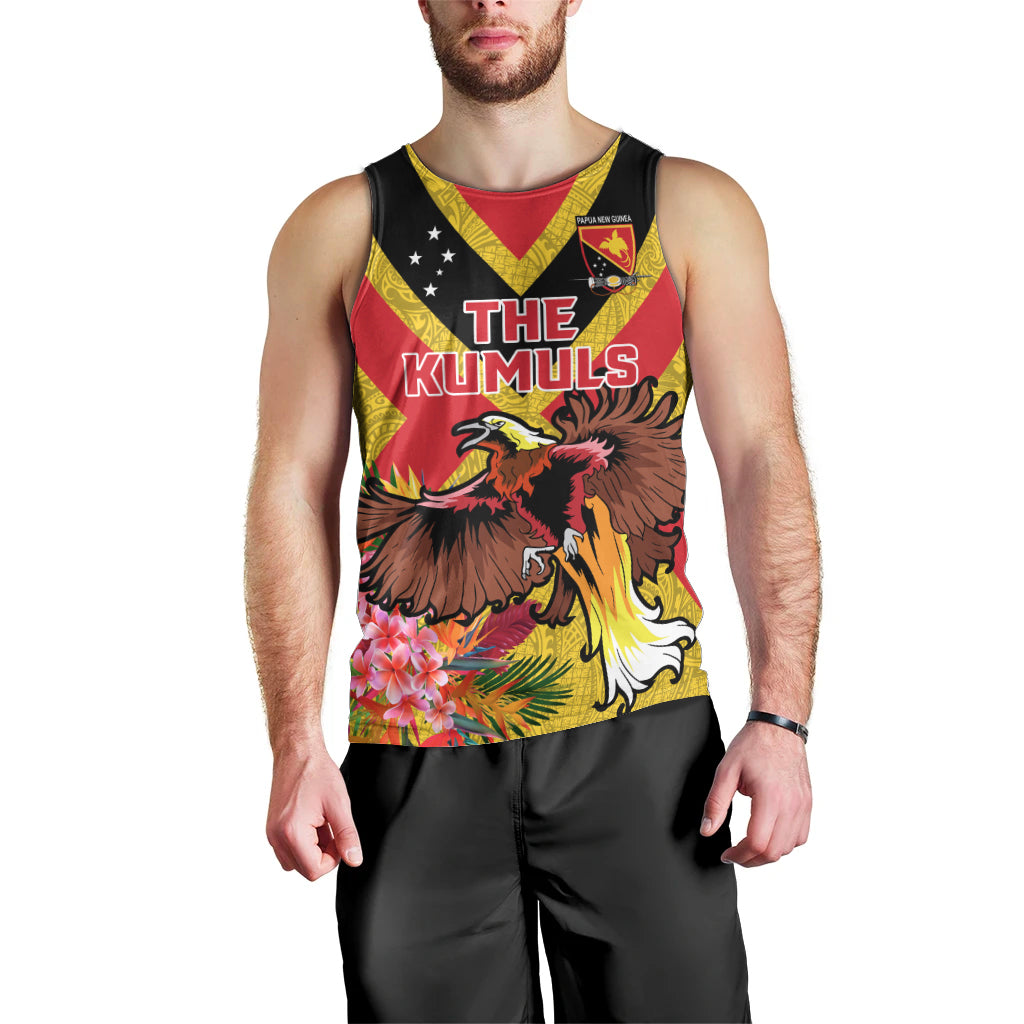Custom Papua New Guinea Rugby Men Tank Top Bird of Paradise and Hibiscus Polynesian Pattern Yellow Color LT03 - Polynesian Pride