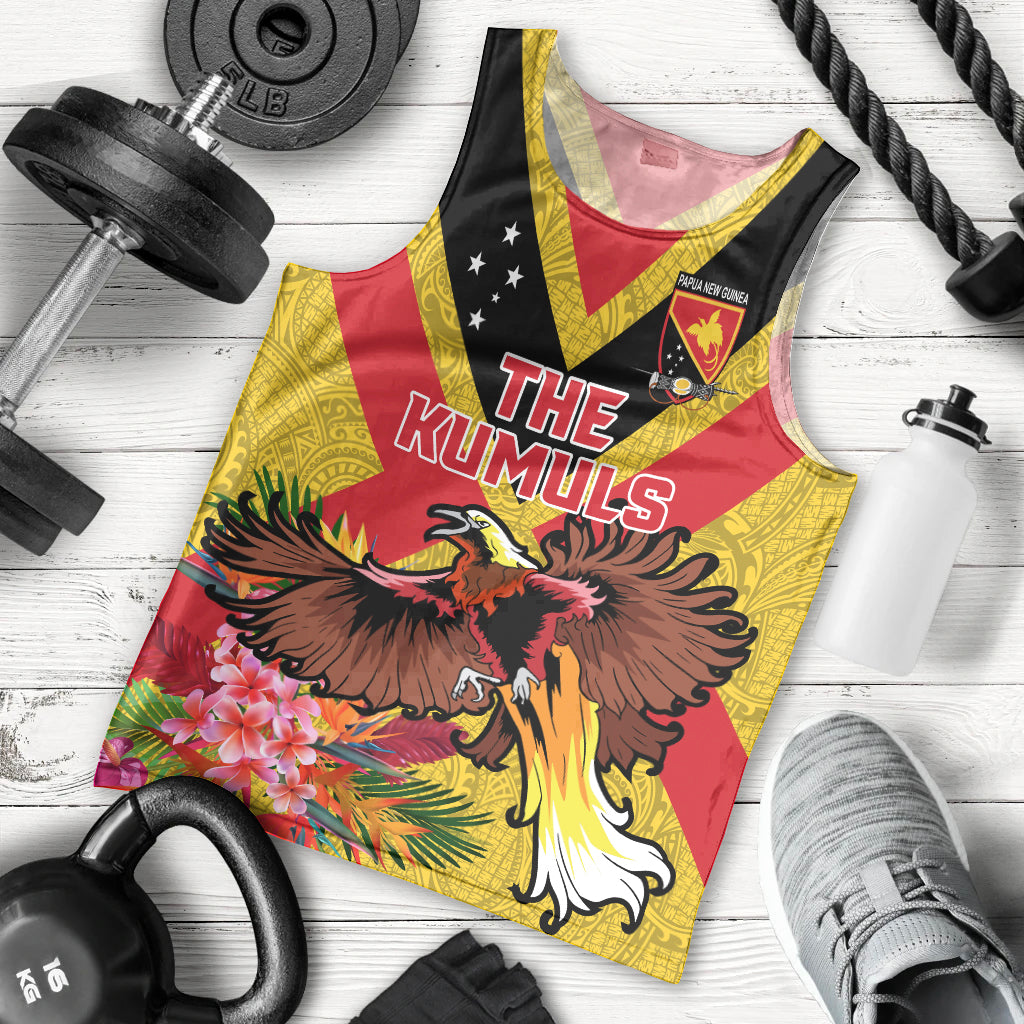 Custom Papua New Guinea Rugby Men Tank Top Bird of Paradise and Hibiscus Polynesian Pattern Yellow Color LT03 - Polynesian Pride