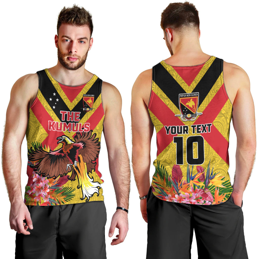 Custom Papua New Guinea Rugby Men Tank Top Bird of Paradise and Hibiscus Polynesian Pattern Yellow Color LT03 - Polynesian Pride