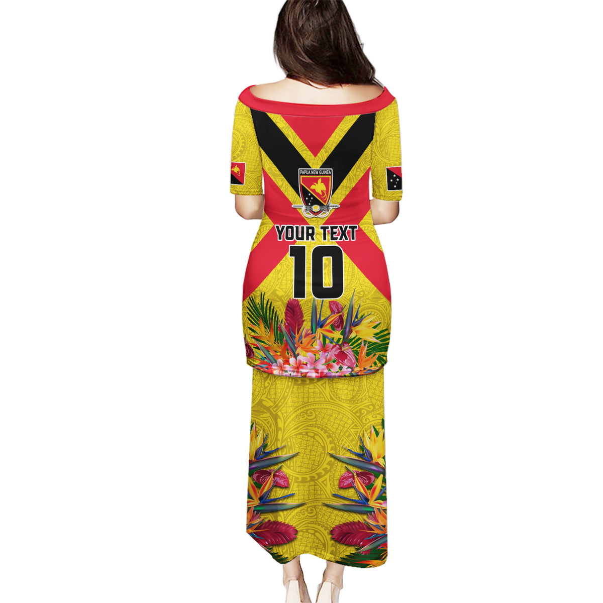 Custom Papua New Guinea Rugby Puletasi Bird of Paradise and Hibiscus Polynesian Pattern Yellow Color LT03 - Polynesian Pride