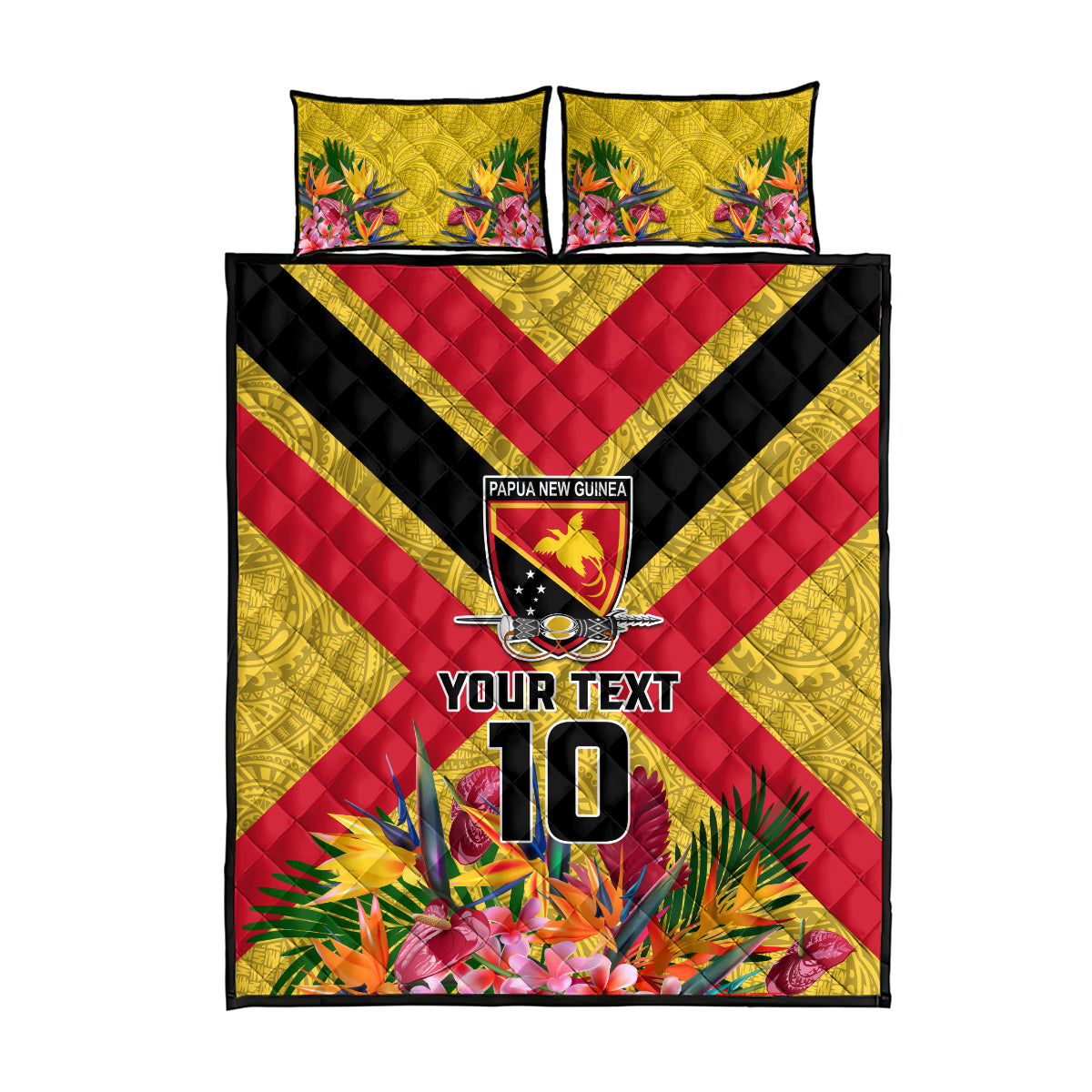 Custom Papua New Guinea Rugby Quilt Bed Set Bird of Paradise and Hibiscus Polynesian Pattern Yellow Color LT03 - Polynesian Pride