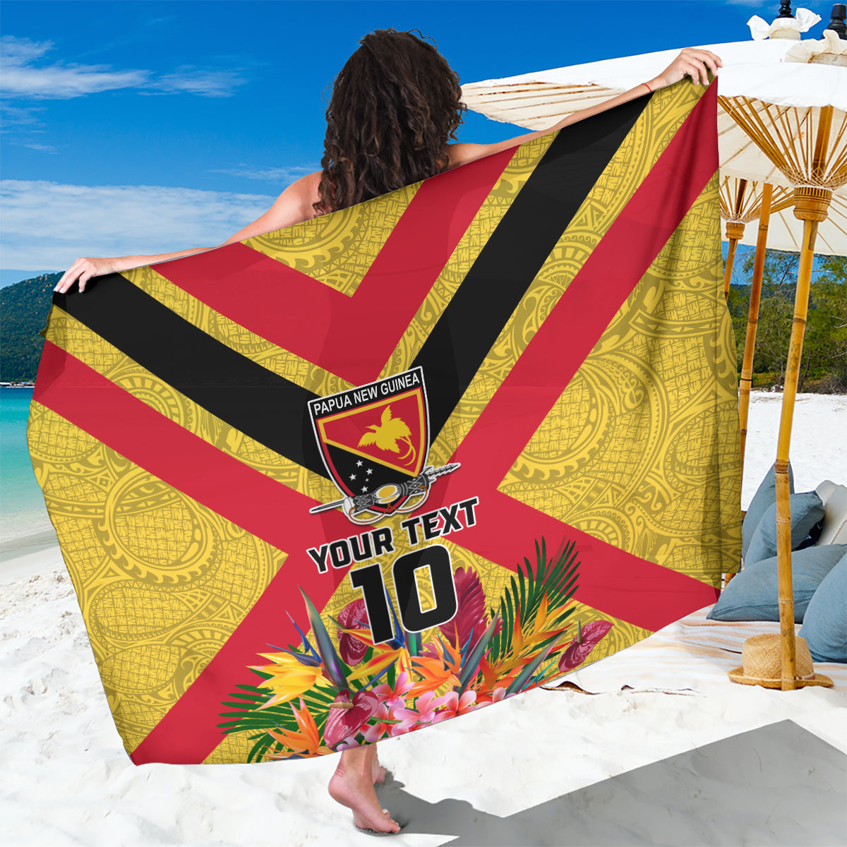 Custom Papua New Guinea Rugby Sarong Bird of Paradise and Hibiscus Polynesian Pattern Yellow Color LT03 One Size 44 x 66 inches Yellow - Polynesian Pride