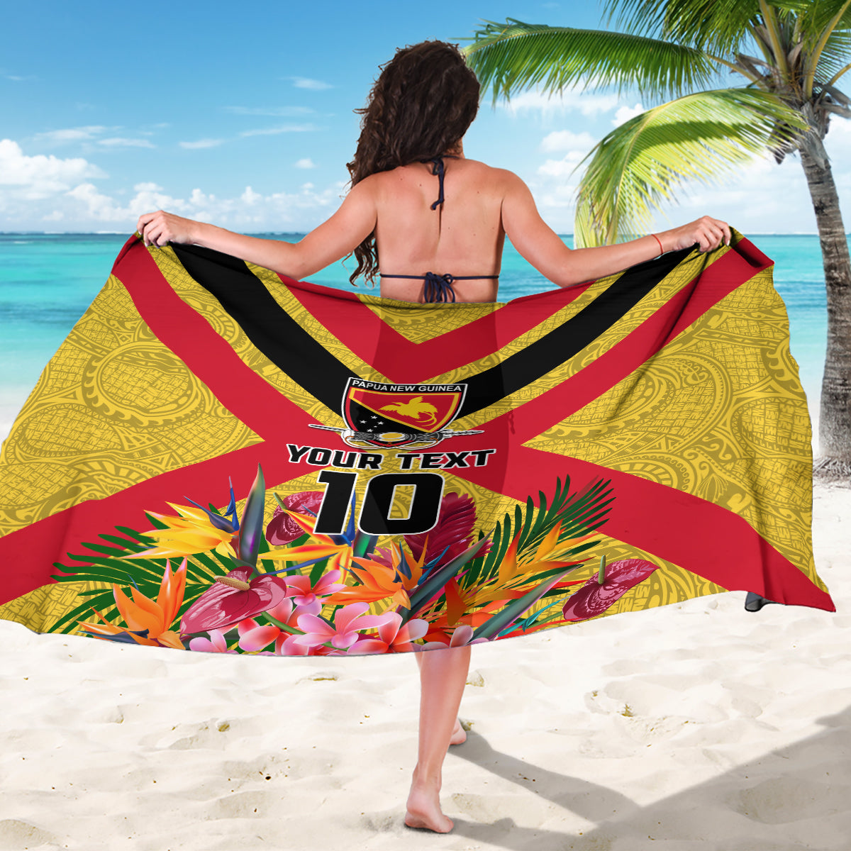 Custom Papua New Guinea Rugby Sarong Bird of Paradise and Hibiscus Polynesian Pattern Yellow Color LT03 - Polynesian Pride