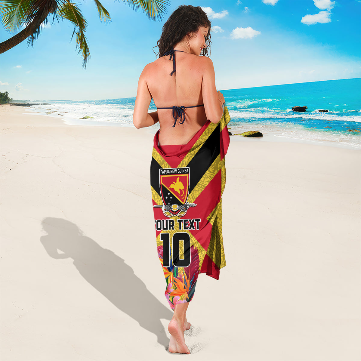 Custom Papua New Guinea Rugby Sarong Bird of Paradise and Hibiscus Polynesian Pattern Yellow Color LT03 - Polynesian Pride