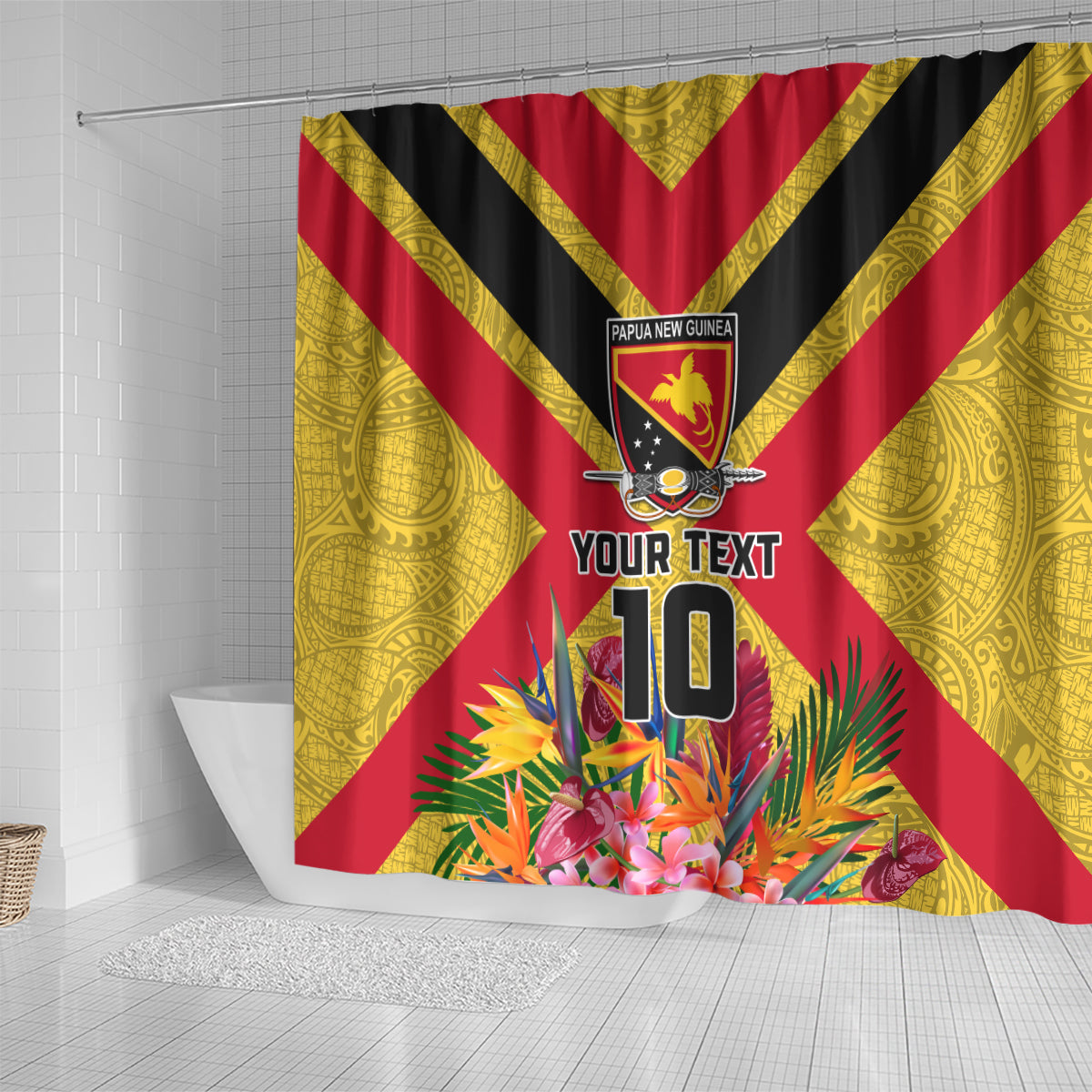 Custom Papua New Guinea Rugby Shower Curtain Bird of Paradise and Hibiscus Polynesian Pattern Yellow Color LT03 - Polynesian Pride
