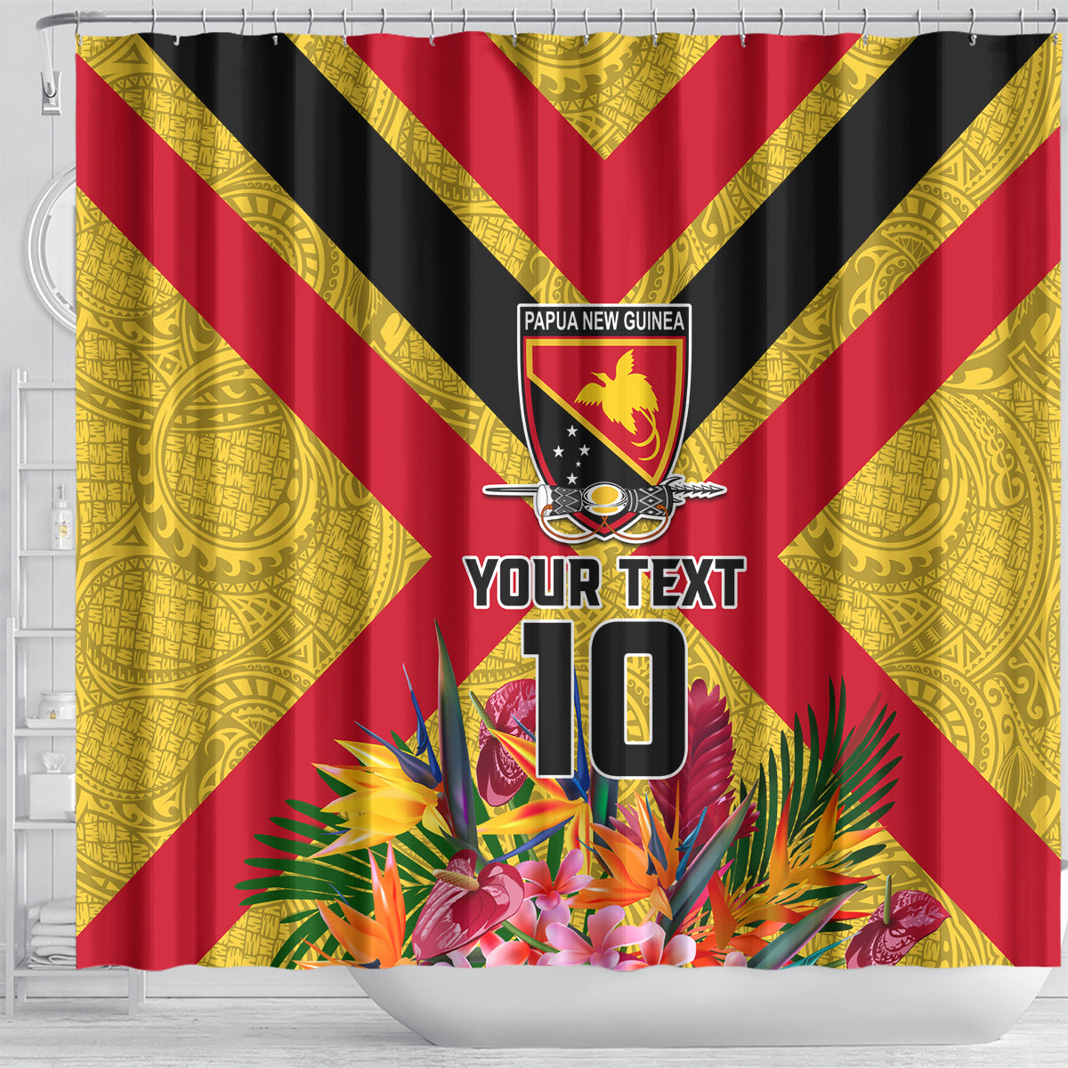Custom Papua New Guinea Rugby Shower Curtain Bird of Paradise and Hibiscus Polynesian Pattern Yellow Color LT03 - Polynesian Pride