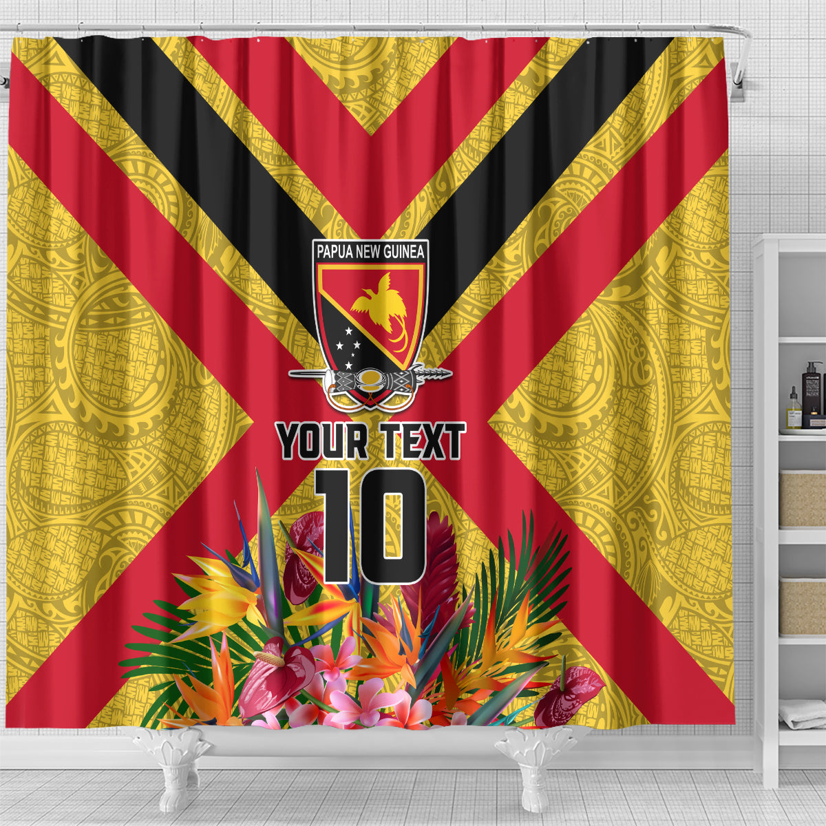 Custom Papua New Guinea Rugby Shower Curtain Bird of Paradise and Hibiscus Polynesian Pattern Yellow Color LT03 - Polynesian Pride