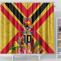 Custom Papua New Guinea Rugby Shower Curtain Bird of Paradise and Hibiscus Polynesian Pattern Yellow Color LT03 - Polynesian Pride
