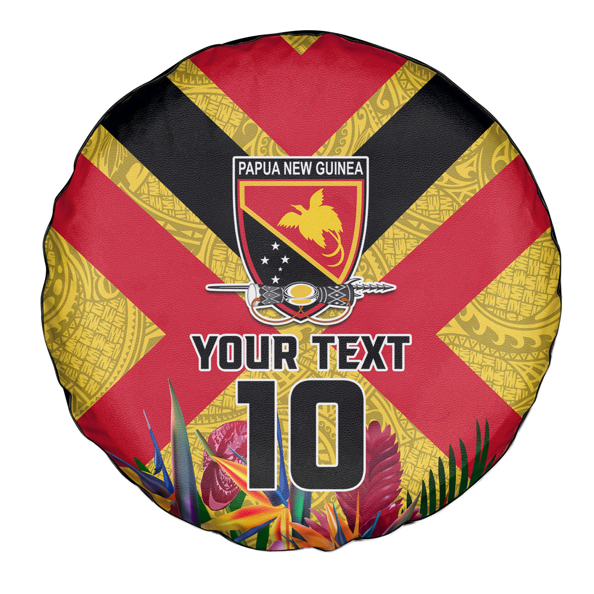 Custom Papua New Guinea Rugby Spare Tire Cover Bird of Paradise and Hibiscus Polynesian Pattern Yellow Color LT03 - Polynesian Pride