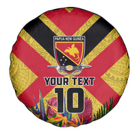 Custom Papua New Guinea Rugby Spare Tire Cover Bird of Paradise and Hibiscus Polynesian Pattern Yellow Color LT03 - Polynesian Pride
