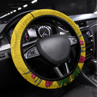 Papua New Guinea Rugby Steering Wheel Cover Bird of Paradise and Hibiscus Polynesian Pattern Yellow Color LT03 Universal Fit Yellow - Polynesian Pride
