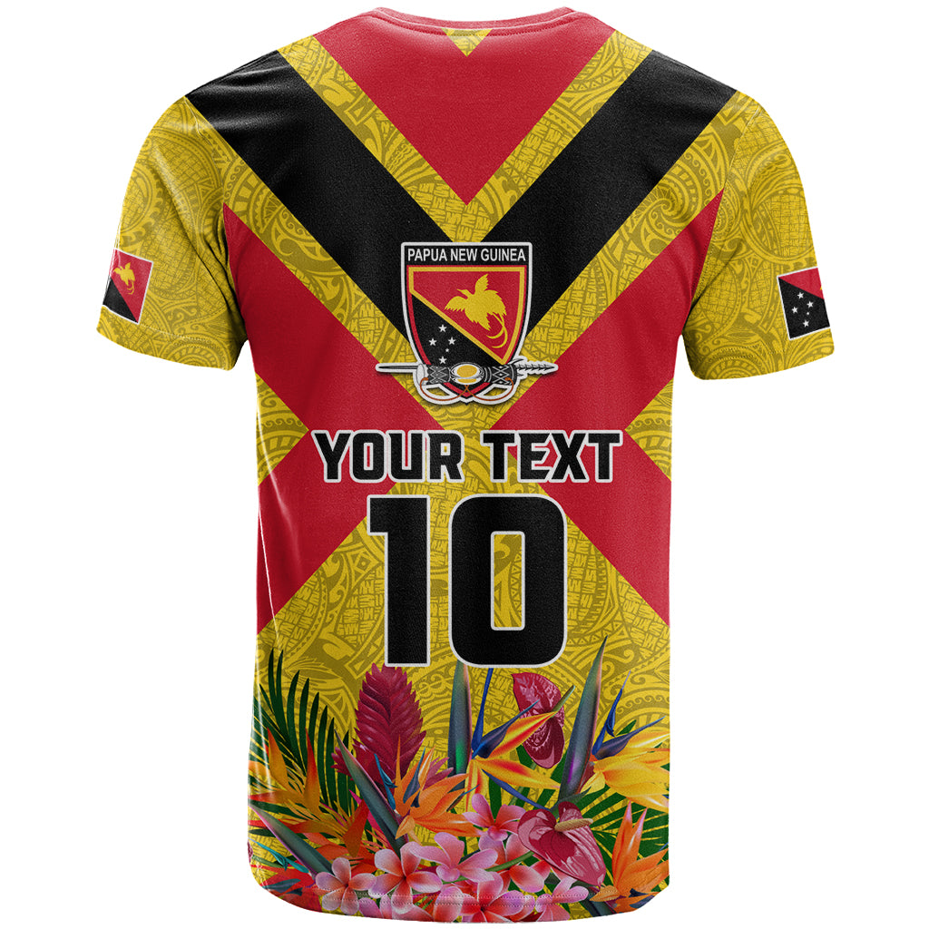 Custom Papua New Guinea Rugby T Shirt Bird of Paradise and Hibiscus Polynesian Pattern Yellow Color LT03 - Polynesian Pride