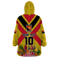 Custom Papua New Guinea Rugby Wearable Blanket Hoodie Bird of Paradise and Hibiscus Polynesian Pattern Yellow Color LT03 - Polynesian Pride