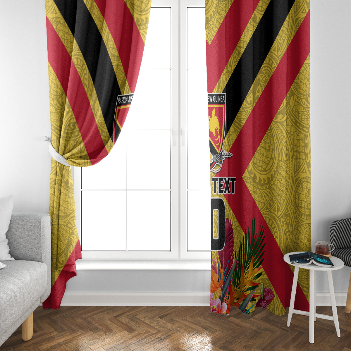 Custom Papua New Guinea Rugby Window Curtain Bird of Paradise and Hibiscus Polynesian Pattern Yellow Color LT03 - Polynesian Pride