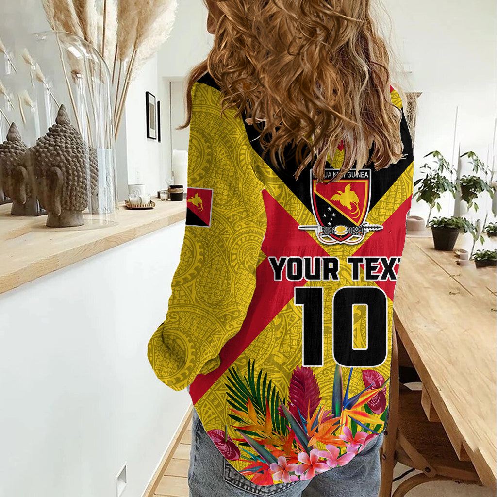 Custom Papua New Guinea Rugby Women Casual Shirt Bird of Paradise and Hibiscus Polynesian Pattern Yellow Color LT03 - Polynesian Pride