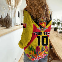 Custom Papua New Guinea Rugby Women Casual Shirt Bird of Paradise and Hibiscus Polynesian Pattern Yellow Color LT03 - Polynesian Pride