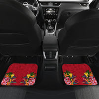 Custom Papua New Guinea Rugby Car Mats Bird of Paradise and Hibiscus Polynesian Pattern Red Color