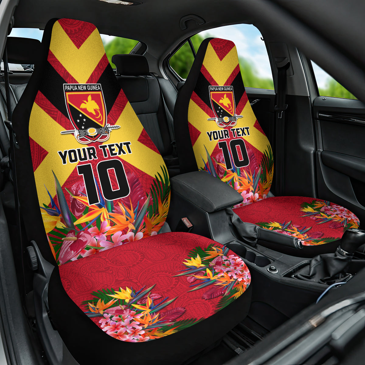 Custom Papua New Guinea Rugby Car Seat Cover Bird of Paradise and Hibiscus Polynesian Pattern Red Color LT03 One Size Red - Polynesian Pride