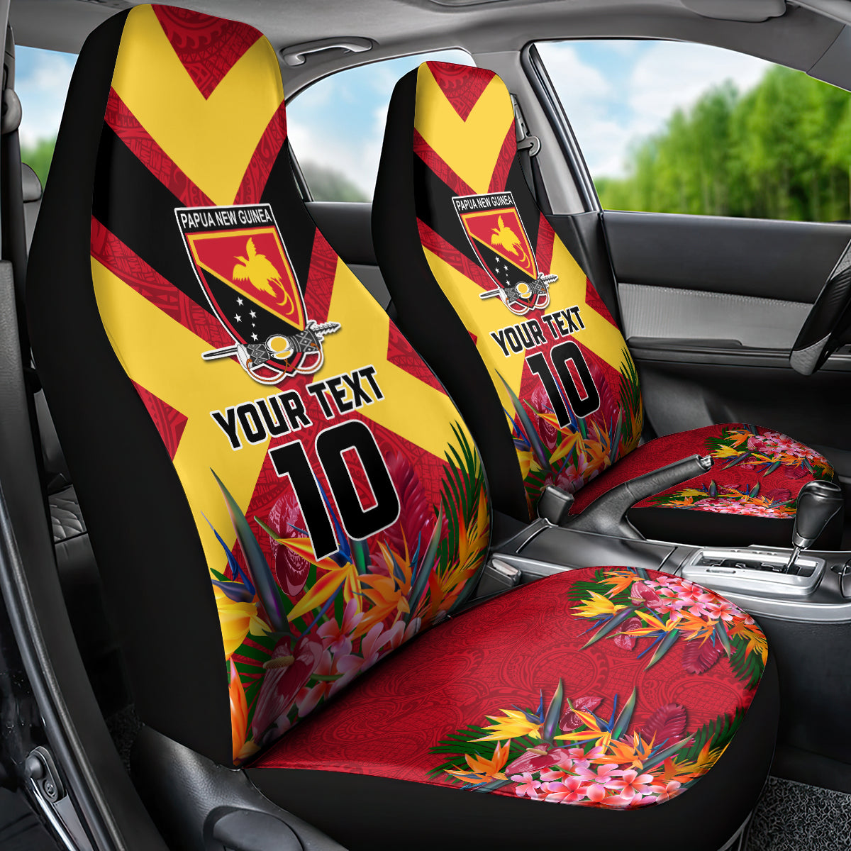 Custom Papua New Guinea Rugby Car Seat Cover Bird of Paradise and Hibiscus Polynesian Pattern Red Color LT03 - Polynesian Pride