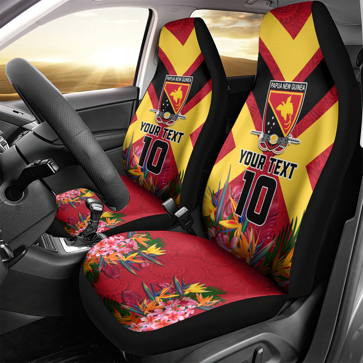 Custom Papua New Guinea Rugby Car Seat Cover Bird of Paradise and Hibiscus Polynesian Pattern Red Color LT03 - Polynesian Pride