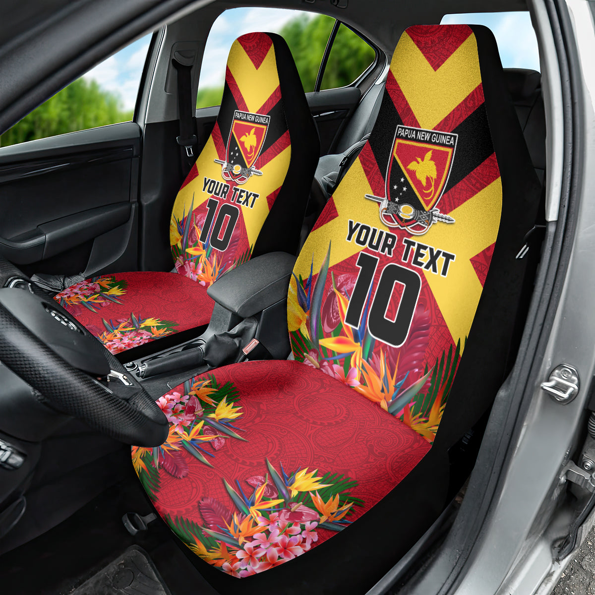 Custom Papua New Guinea Rugby Car Seat Cover Bird of Paradise and Hibiscus Polynesian Pattern Red Color LT03 - Polynesian Pride