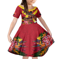 Custom Papua New Guinea Rugby Family Matching Long Sleeve Bodycon Dress and Hawaiian Shirt Bird of Paradise and Hibiscus Polynesian Pattern Red Color LT03 Daughter's Dress Red - Polynesian Pride