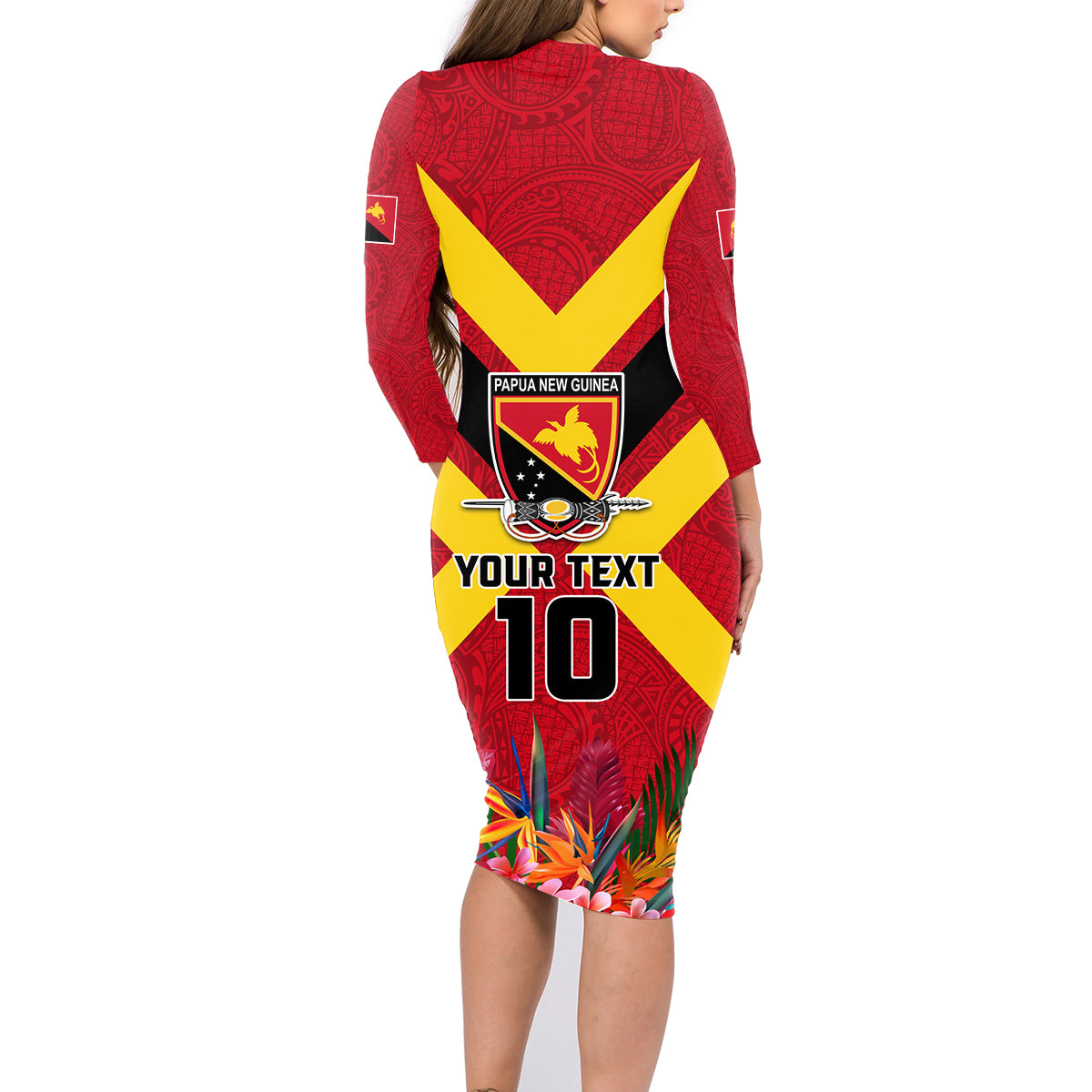 Custom Papua New Guinea Rugby Family Matching Long Sleeve Bodycon Dress and Hawaiian Shirt Bird of Paradise and Hibiscus Polynesian Pattern Red Color LT03 - Polynesian Pride