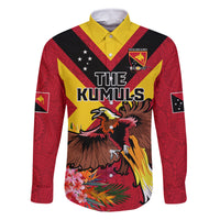 Custom Papua New Guinea Rugby Family Matching Mermaid Dress and Hawaiian Shirt Bird of Paradise and Hibiscus Polynesian Pattern Red Color LT03 Dad's Shirt - Long Sleeve Red - Polynesian Pride