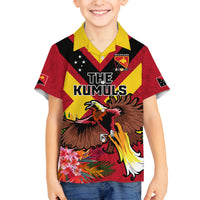 Custom Papua New Guinea Rugby Family Matching Off Shoulder Maxi Dress and Hawaiian Shirt Bird of Paradise and Hibiscus Polynesian Pattern Red Color LT03 Son's Shirt Red - Polynesian Pride