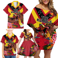Custom Papua New Guinea Rugby Family Matching Off Shoulder Short Dress and Hawaiian Shirt Bird of Paradise and Hibiscus Polynesian Pattern Red Color LT03 - Polynesian Pride