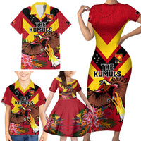 Custom Papua New Guinea Rugby Family Matching Short Sleeve Bodycon Dress and Hawaiian Shirt Bird of Paradise and Hibiscus Polynesian Pattern Red Color LT03 - Polynesian Pride
