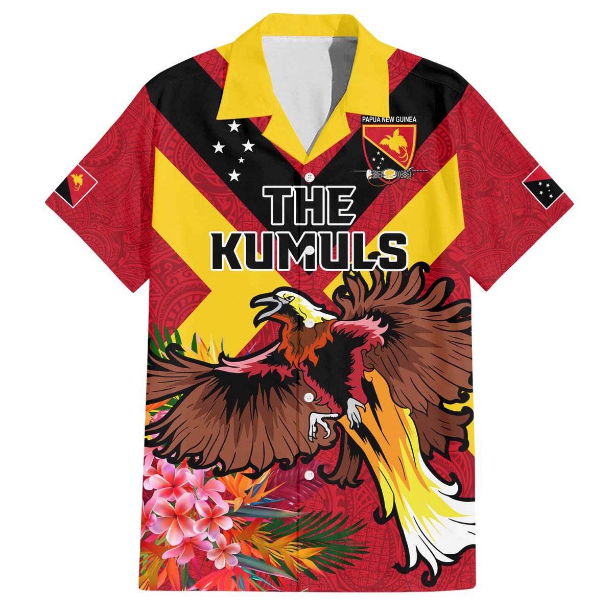 Custom Papua New Guinea Rugby Hawaiian Shirt Bird of Paradise and Hibiscus Polynesian Pattern Red Color LT03 Red - Polynesian Pride
