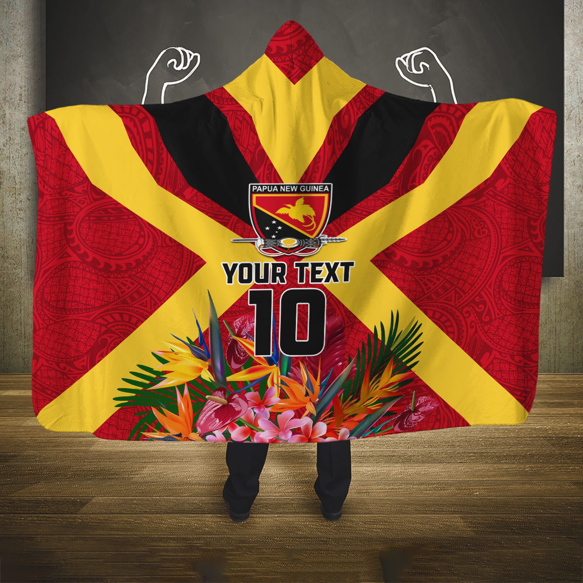 Custom Papua New Guinea Rugby Hooded Blanket Bird of Paradise and Hibiscus Polynesian Pattern Red Color LT03 One Size Red - Polynesian Pride